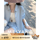 美洋（MEIYANG）海島假日套裝 豎紋麻感肌理休閑寬松襯衫闊腿短褲 藍(lán)色 M