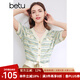 百圖betu女裝夏新款毛針織衫針織開衫小香風(fēng)短袖上衣女2403T03 綠色 M