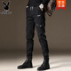 花花公子2026春秋新款牛仔褲男士束腳潮牌工裝長(cháng)褲子休閑百搭男款褲子 黑色-常規 XL