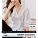 尚都比拉設(shè)計(jì)感襯衫夏裝女裝V領(lǐng)時(shí)尚修身襯衣褶皺顯瘦小眾上衣 白色 L 