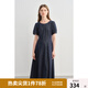 獨束大碼女裝【線雕裙】牛仔連衣裙夏季萊賽爾天絲透氣顯瘦背心裙 牛仔藍-短袖長款 XL （尺碼：3）
