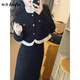 她芙（tafu）品牌女裝黑色小香風(fēng)連衣裙女2025春秋新款氣質(zhì)毛呢小個(gè)子包臀裙 黑色 M