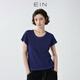 EIN【航海系】EIN言海藍(lán)洗色圓領(lǐng)休閑短袖T恤女萊賽爾棉抽褶上衣新款 墨藍(lán) L