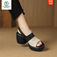 啄木鳥(niǎo)斷碼真皮8cm高跟羅馬涼鞋女夏新款防水臺厚底粗跟時(shí)尚高跟鞋 白色 40