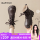 達(dá)芙妮（DAPHNE）馬丁靴女英倫風(fēng)增高防滑踝靴品牌女靴百搭厚底短靴2024冬季 棕色厚絨 37 標(biāo)準(zhǔn)碼