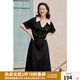 獨束大碼女裝撞色翻領(lǐng)抽繩收腰連衣裙女2025夏裝黑色休閑POLO裙子 赫本黑 3XL （尺碼：5）
