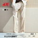 H&M男裝休閑褲2025夏季新款休閑直筒亞麻混紡長(cháng)褲1253401 奶油色 L 175/96