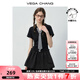 VEGA CHANG【單件送項鏈】黑色連衣裙女2025新款夏學(xué)院風(fēng)領(lǐng)帶收腰顯瘦小黑裙 優(yōu)雅黑 M