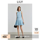 LILY2025夏新款簡約法式氣質(zhì)休閑通勤無袖A字百褶裙背心連衣裙女 401藍(lán)色 M
