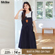 MsShe【假兩件仿牛仔連衣裙】大碼女裝2025夏季胖mm巨顯瘦a字裙子 藏青藍(lán)色現(xiàn)貨 2XL
