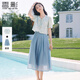 香影夏日絕美小套裝裙女2025夏季新款萊賽爾天絲藍(lán)色半身裙兩件套 航線藍(lán) S 155/80A/85-95斤