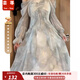 蕓蕁裙子女夏季2025新款法式度假暈染海邊燙金氣質(zhì)溫柔連衣裙藍色蝴蝶 灰藍色 【送銀色蝴蝶】 M 建議95-105斤穿