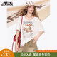 妖精的口袋v領印花短袖t恤女2025年夏季新款寬松休閑顯瘦小眾上衣 幻想白色 L