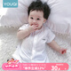 優(yōu)奇嬰兒上衣短袖T恤純棉夏季薄款衣服男女寶寶T恤半袖紗布衣服空調(diào)服 奶白-上衣 80cm