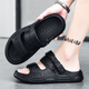 森刻男士拖鞋青少年夏季厚底外穿黑色潮流踩屎感軟底防滑沙灘運動(dòng)涼鞋 黑色 40