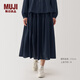 無印良品（MUJI） 女式 棉紗 抽褶裙 長半身裙女早秋款裙子 長裙 紗裙 深藏青色 XL 165/74A