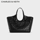 CHARLES&KEITH復(fù)古編織大容量托特包腋下包生日禮物七夕禮物CK2-30701583 Noir黑色 L