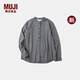 無印良品（MUJI）女式 法蘭絨立領(lǐng)長袖罩衫 女士襯衫襯衣女裝25年秋季新品BC2OHC5A 黑色格紋 XL (165/92A)