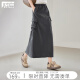 對白灰色休閑工裝半身裙女2025夏季新款梨形顯瘦中長款開叉直筒裙 深灰色 M
