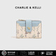 CHARLIE & KELLI品牌 CK輕奢包包女包花草印花女士錢包2025新款零錢包卡包手拿包 藍色【禮袋發(fā)貨 代寫賀卡】