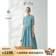 EIN苧麻風(fēng)箏剪影 EIN言美拉藍(lán)蕾絲拼貼高腰碎褶A字連衣裙夏季新款 灰藍(lán) L