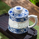 漢茗景德鎮(zhèn)玲瓏辦公杯高端商務(wù)伴手禮茶水分離杯陶瓷泡茶杯送男士父親 纏枝福盞-青花玲瓏茶漏杯-禮盒裝