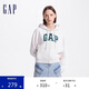GAP女裝秋冬碳素軟磨抓絨logo連帽衛(wèi)衣落肩袖休閑外套634420