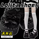 JK小皮鞋瑪麗珍lolita鞋辣妹偽娘y2k亞文化洛麗塔朋克暗黑厚底鞋 黑色+黑色蝴蝶結 40