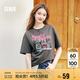 森馬（Semir）短袖t恤女中長(zhǎng)款萌寵花上衣25夏透氣吸濕寬松套頭衫109325100005