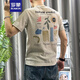 羅蒙（ROMON）220克短袖t恤男士夏季薄款青年修身上衣卡通印花男士休閑半袖體恤 卡其色 2XL 140-155斤