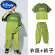 迪士尼（Disney）男女童街舞套裝夏季新款中大童休閑嘻哈酷帥服裝兒童短袖T恤衫 短袖：312綠漸變+904綠工裝 120 cm