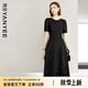 顏域短袖收腰小黑裙女裝2024新款夏裝簡(jiǎn)約通勤裙子圓領(lǐng)氣質(zhì)連衣裙 黑色 XL/42