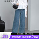 S.DEER圣迪奧女裝復(fù)古高腰拼接開衩牛仔直筒長褲S22280829 灰鉆藍(lán)/74 L 170