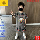 G.DUCKKIDS品牌高檔哪吒男童夏裝套裝2025新款洋帥氣寶寶夏季時髦潮兒童短袖 官方旗艦鐵灰色套裝 均碼 110