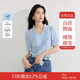 茵曼法式重工刺繡全棉襯衫夏季女裝鏤空花邊V領(lǐng)短袖襯衣 天空藍  M