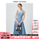 VEGA CHANG吊帶連衣裙女2025年新款夏季法式方領(lǐng)顯瘦高級感氣質(zhì)格紋拼接長裙 藍白格子 M