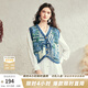 兩三事新中式盤扣針織馬甲女秋冬季新款無袖外搭背心梵高朵朵向陽 藍(lán)色 M