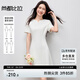 尚都比拉設(shè)計(jì)感V領(lǐng)性感連衣裙女夏季優(yōu)雅氣質(zhì)白色收腰裙休閑風(fēng)通勤中長裙