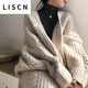 LISCN2025年新款寬松慵懶風(fēng)針織衫開(kāi)衫女中長(zhǎng)款加厚春秋款外搭毛衣外套 杏色 M