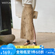 西遇復(fù)古中國風(fēng)絲絨半身裙2024春季新款高級(jí)感高腰A字型長款半裙 卡其色 26