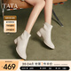 他她（TATA）法式時裝短靴女靴子休閑羊皮彈力靴冬季新款XJE01DD4 米白 37