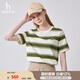 哈吉斯（HAZZYS）女裝 夏款女士寬松條紋圓領(lǐng)T恤衫女ASTSE0BBE58 卡其色KK L (165/88A 40)