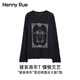 Henny Rue 長(zhǎng)袖t恤上衣女豬系青年雪花棉蕾絲寬松慵懶罩衫秋季新款打底衫 夜色藍(lán) L （建議105-130斤）