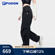 FILA FUSION斐樂潮牌梭織長褲女秋季新款時尚休閑寬松工裝褲 正黑色-BK S