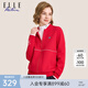 ELLE ACTIVE 棒球領(lǐng)夾克外套女裝早春時(shí)尚百搭簡(jiǎn)約花卉印花運(yùn)動(dòng)休閑通勤外套 紅色 L