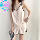 萌趣鯊睡衣女夏天冰絲薄款性感v領(lǐng)可外穿緞面吊帶背心短褲兩件套裝寬松 套裝-香繽色時(shí)尚款 L  【105-125斤】