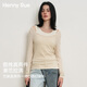 Henny Rue女士打底衫上衣女秋季假兩件修身顯瘦慵懶長袖t恤高級撞色針織衫 燕麥色 M （建議80-100斤）