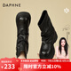 達芙妮（DAPHNE）堆堆靴女加絨保暖秋冬新款復古美拉德英倫風中筒皮靴西部靴子 黑色 加絨 跟高7.5cm 37 標準碼 標準碼