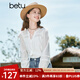 百圖betu女裝秋季新款襯衫花邊領(lǐng)口流蘇系帶長(zhǎng)袖襯衫女2308T37 白色 XS