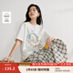 茵曼棉質(zhì)貓咪印花圓領短袖T恤女裝2025夏季新款上衣  米白色 XL